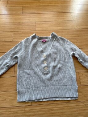 miami Light Blue/Gray V-Neck Ribbed Button Sweater